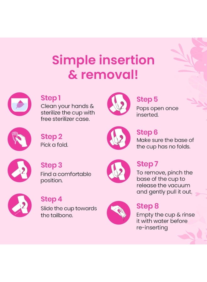 i-activ Menstrual Cup Small Size | Free Sterilizer Case | Rash-Free, Leak-Free & Ultra Soft Period Cups For Women | Mensurational Cup | 100% Medical Grade Silicone | 8-10 hrs protection | Pack of 1 - Image 4